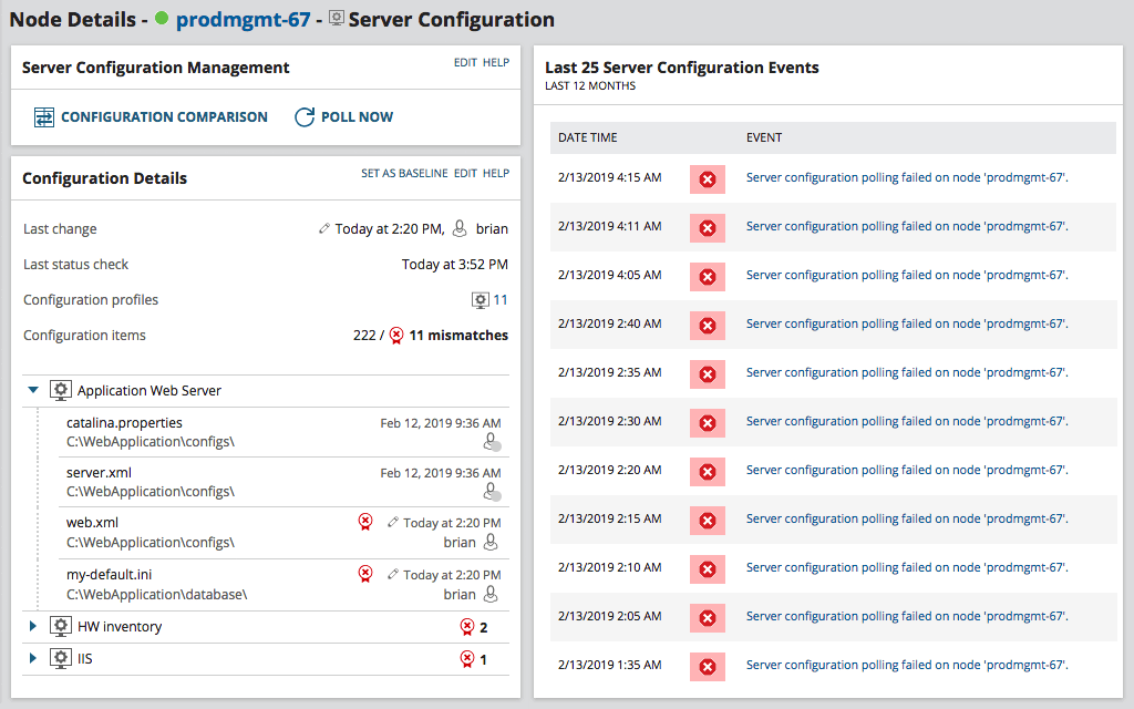 screenshot de SCM la solution de gestion de configuration de solarwinds